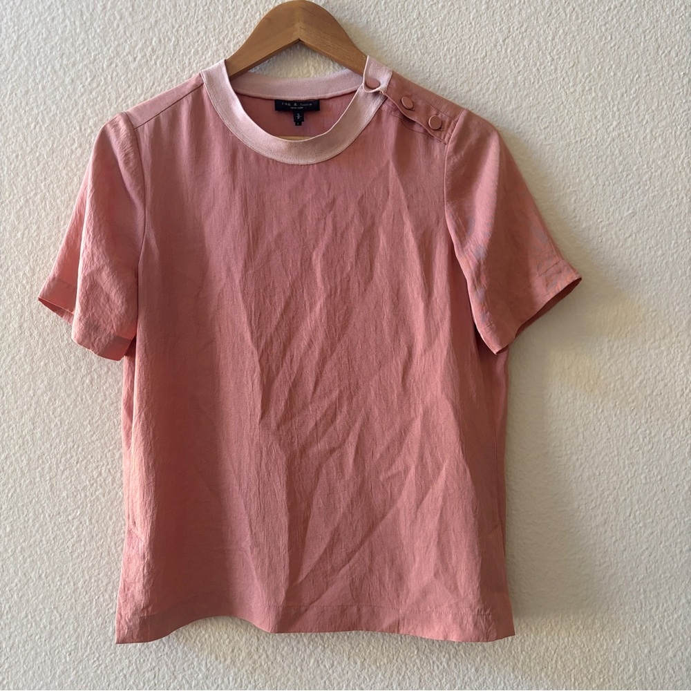 Rag & Bone Aiden Top Pink Mauve 3 Button Shoulder Size Small